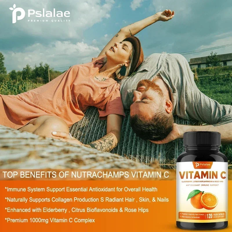 Vitamin C elderberry supplement container - daily vitamin capsules