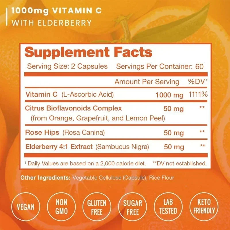 Vitamin C elderberry supplement capsules - natural antioxidant blend