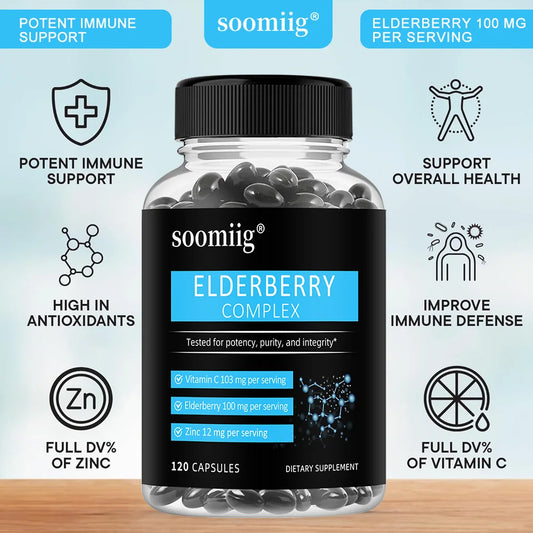 Elderberry vitamin C supplement packaging - antioxidant blend
